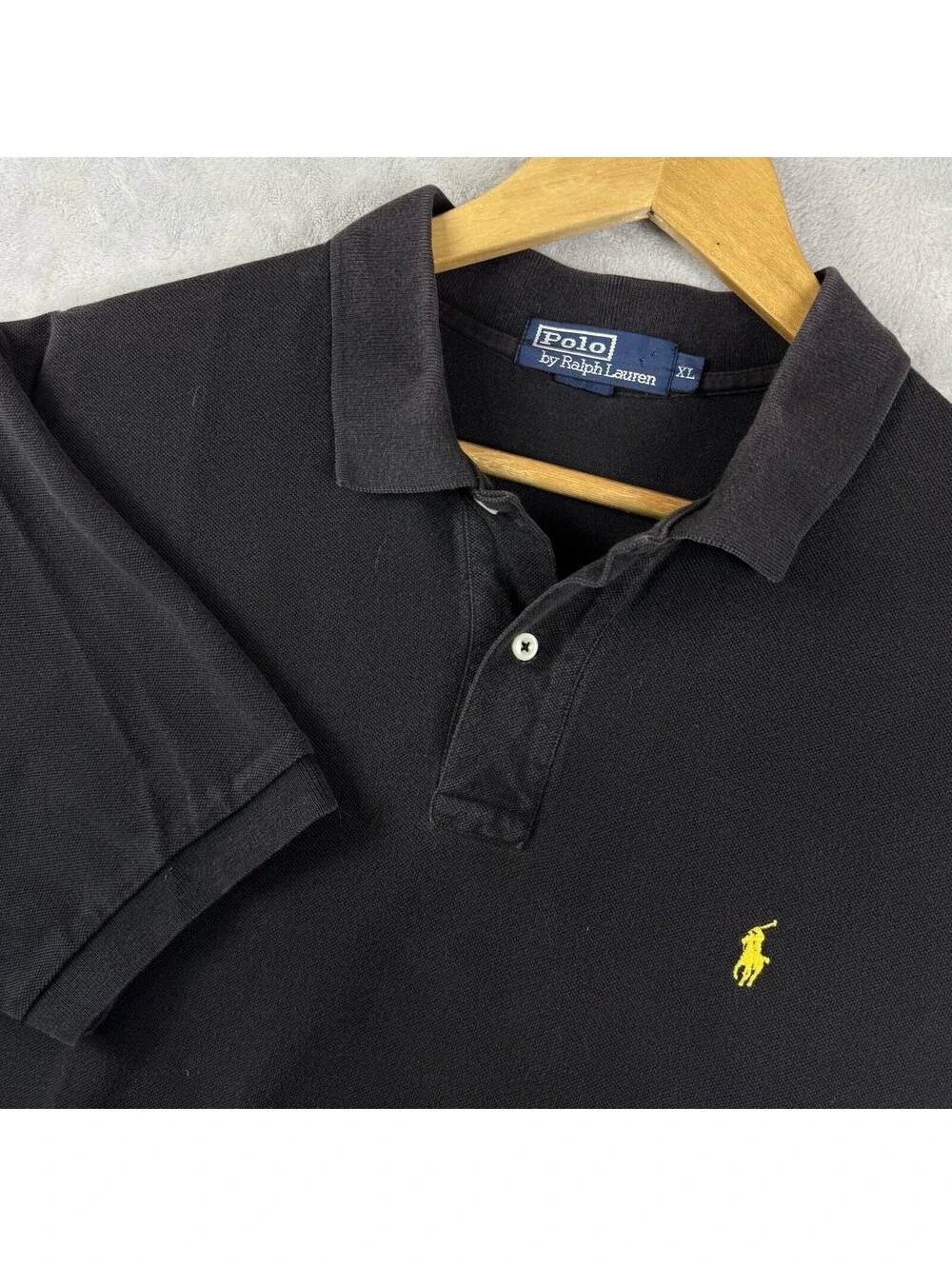 Polo Ralph Lauren Black Short Sleeve Polo Shirt Yellow Pony Logo Classic Men XL